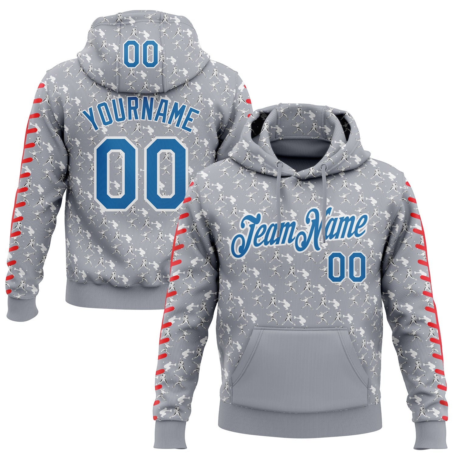 Custom Stitched Gray Blue Red-White Baseball Game Day Detroit Inspired Sports Pullover Sweatshirt Hoodie