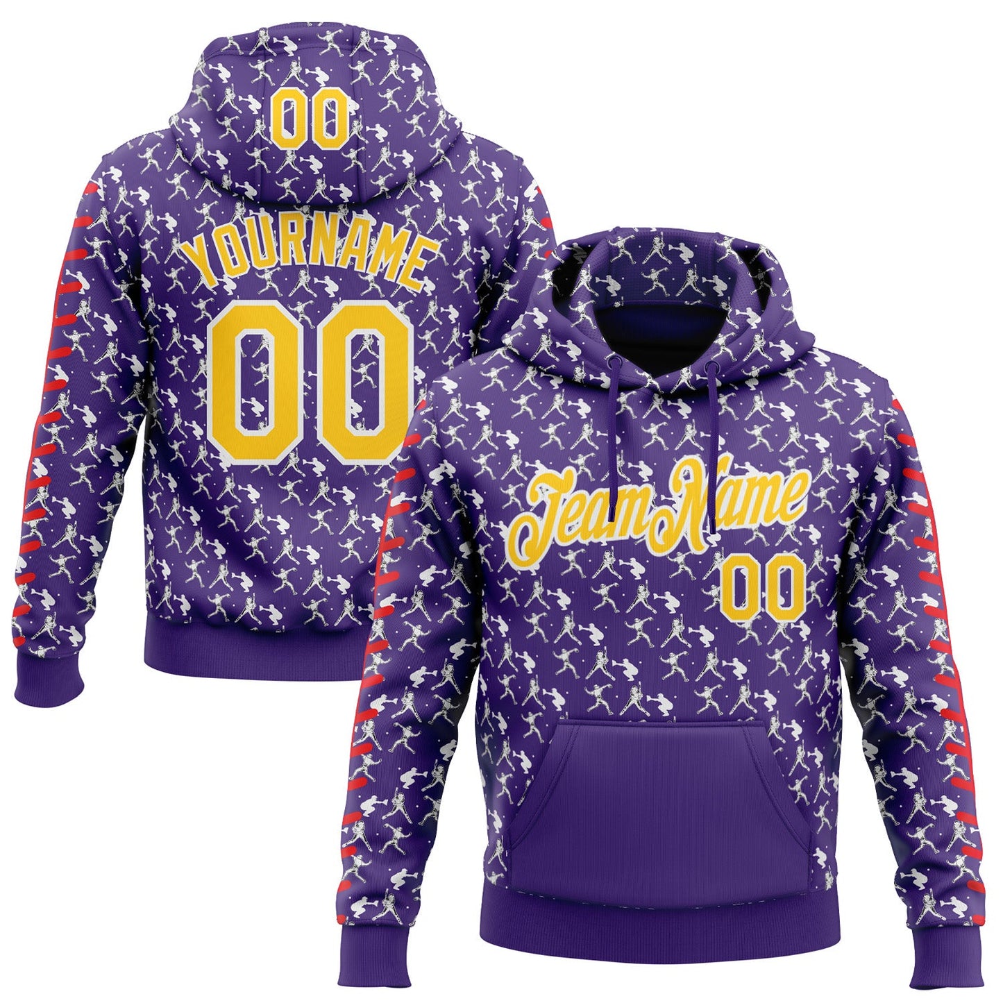 Custom Stitched Purple Yellow Red-White Baseball Game Day Minnesota Inspired Sports Pullover Sweatshirt Hoodie