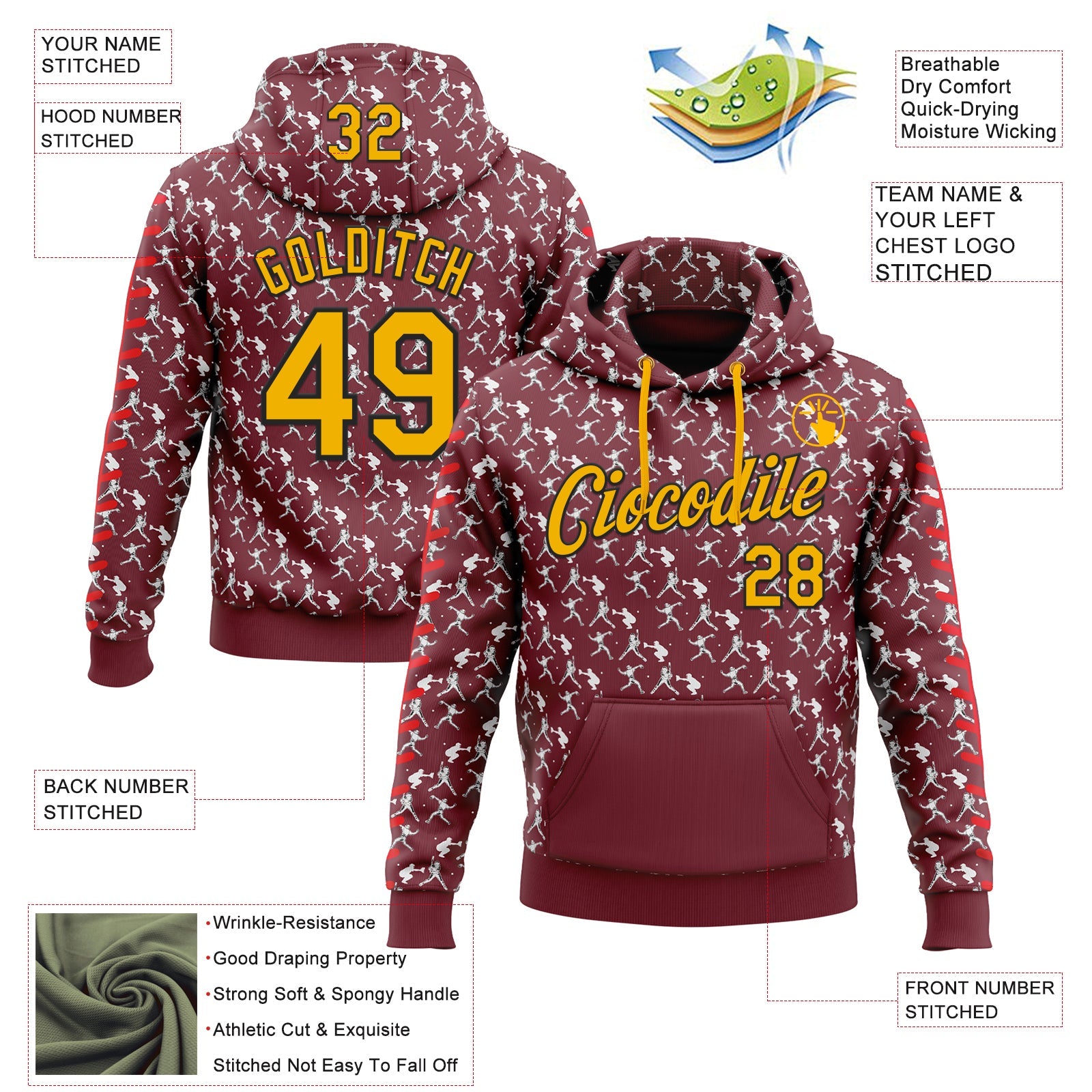Custom Stitched Burgundy Gold Red Black-White Baseball Game Day Washington Inspired Sports Pullover Sweatshirt Hoodie