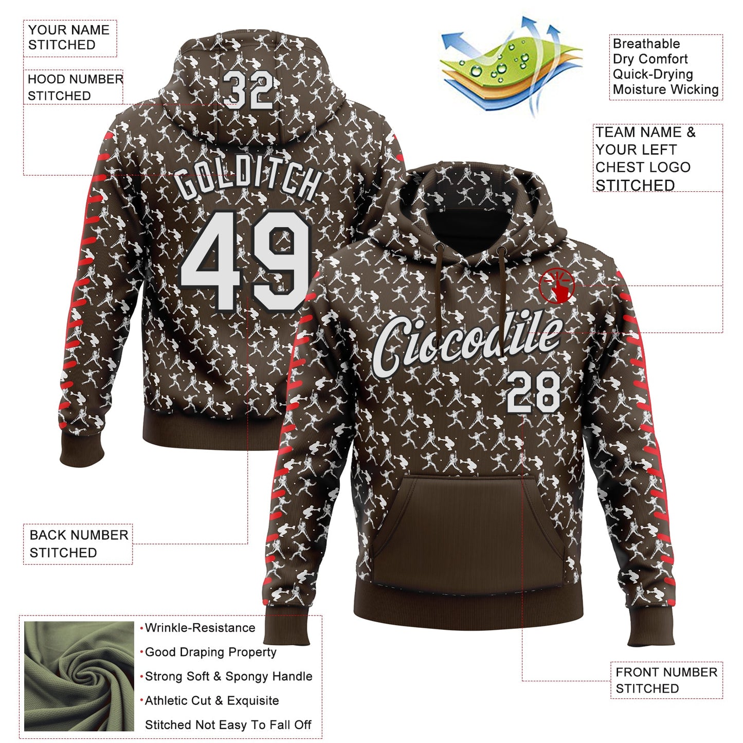 Custom Stitched Brown White Red-Black Baseball Game Day Cleveland Inspired Sports Pullover Sweatshirt Hoodie