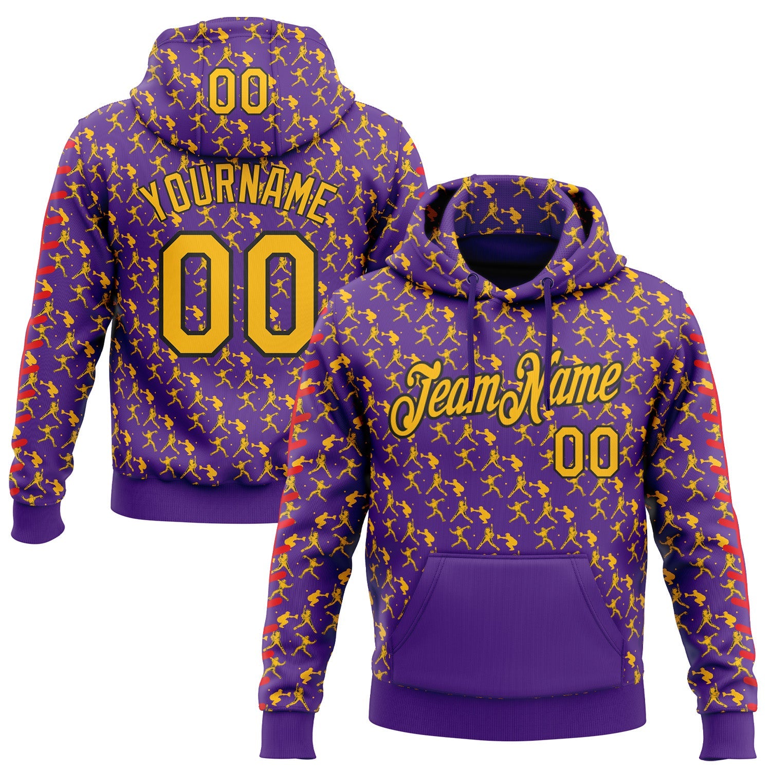 Custom Stitched Purple Gold Red-Black Baseball Game Day Minnesota Inspired Sports Pullover Sweatshirt Hoodie