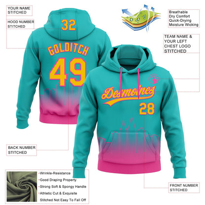 Custom Stitched Aqua Yellow-Pink Gradient Fashion San Diego City Edition Sports Pullover Sweatshirt Hoodie