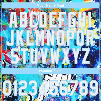 Custom Stitched Graffiti Pattern White-Light Blue Abstract Splash Sports Pullover Sweatshirt Hoodie