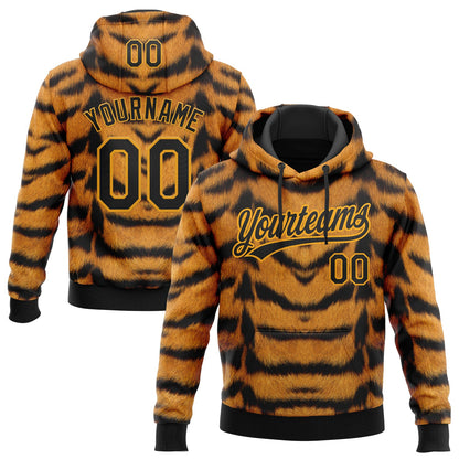 Custom Stitched Brown Black-Gold Tiger Print Sports Pullover Sweatshirt Hoodie