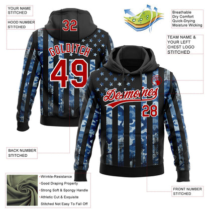 Custom Stitched Camo Red Black-White Salute To Service American Flag Sports Pullover Sweatshirt Hoodie