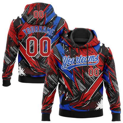 Custom Stitched Graffiti Pattern Red Thunder Blue-White Abstract Splatter Sports Pullover Sweatshirt Hoodie