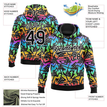 Custom Stitched Graffiti Pattern Black-White Abstract Geometric Sports Pullover Sweatshirt Hoodie