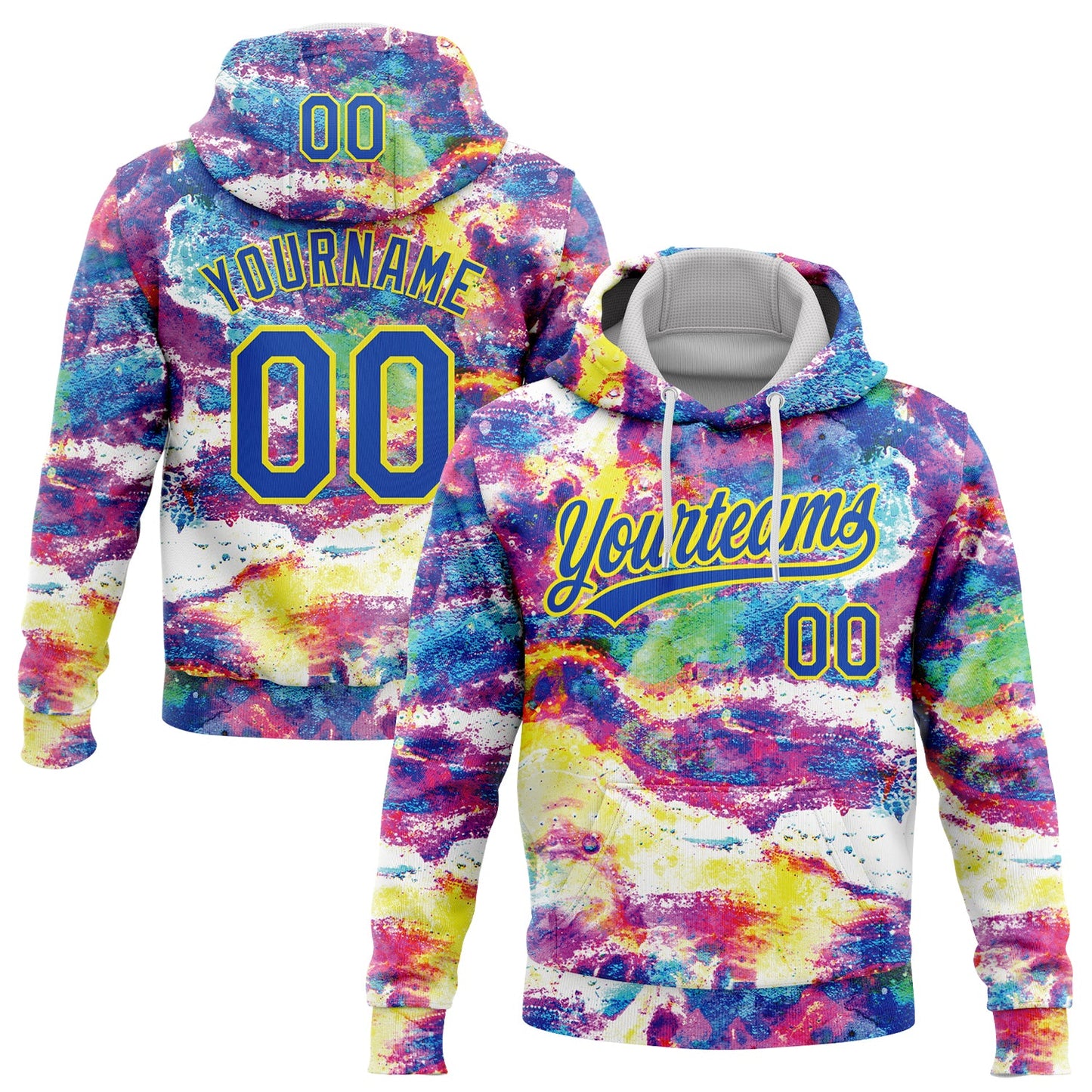 Custom Stitched Graffiti Pattern Thunder Blue-Light Yellow Abstract Splatter Sports Pullover Sweatshirt Hoodie