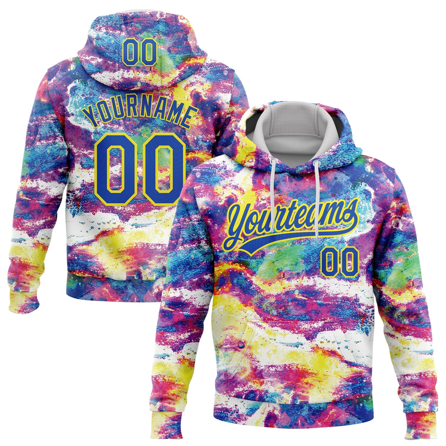 Custom Stitched Graffiti Pattern Thunder Blue-Light Yellow Abstract Splatter Sports Pullover Sweatshirt Hoodie