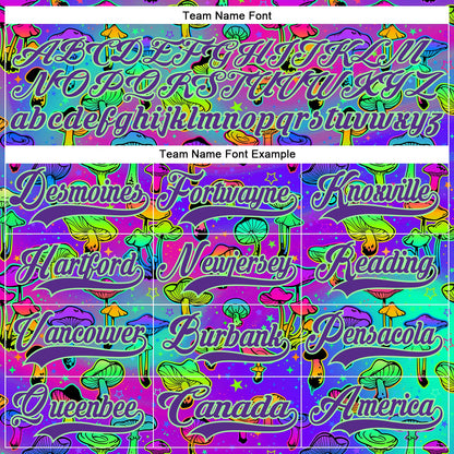 Custom Purple Pea Green-Black Trippy Psychedelic Magic Mushrooms Hockey Lace Neck Jersey