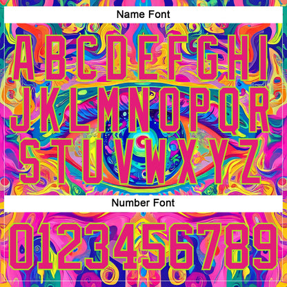 Custom Hot Pink Neon Green Yellow-Blue Trippy Psychedelic Neon Hockey Lace Neck Jersey