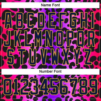Custom Purple Navy Pink-Gold Leopard Print Neon Hockey Lace Neck Jersey