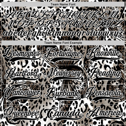 Custom White Black Leopard Print Hockey Lace Neck Jersey