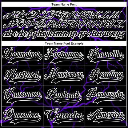 Custom Black Purple-White Lightning Hockey Lace Neck Jersey