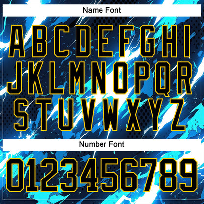 Custom Black Blue Yellow-White Lightning Hockey Lace Neck Jersey