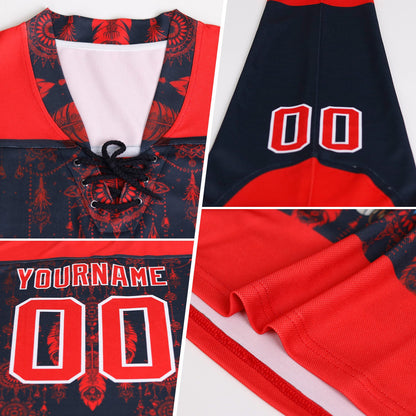 Custom Red Yellow-Black Plaid Hockey Jersey