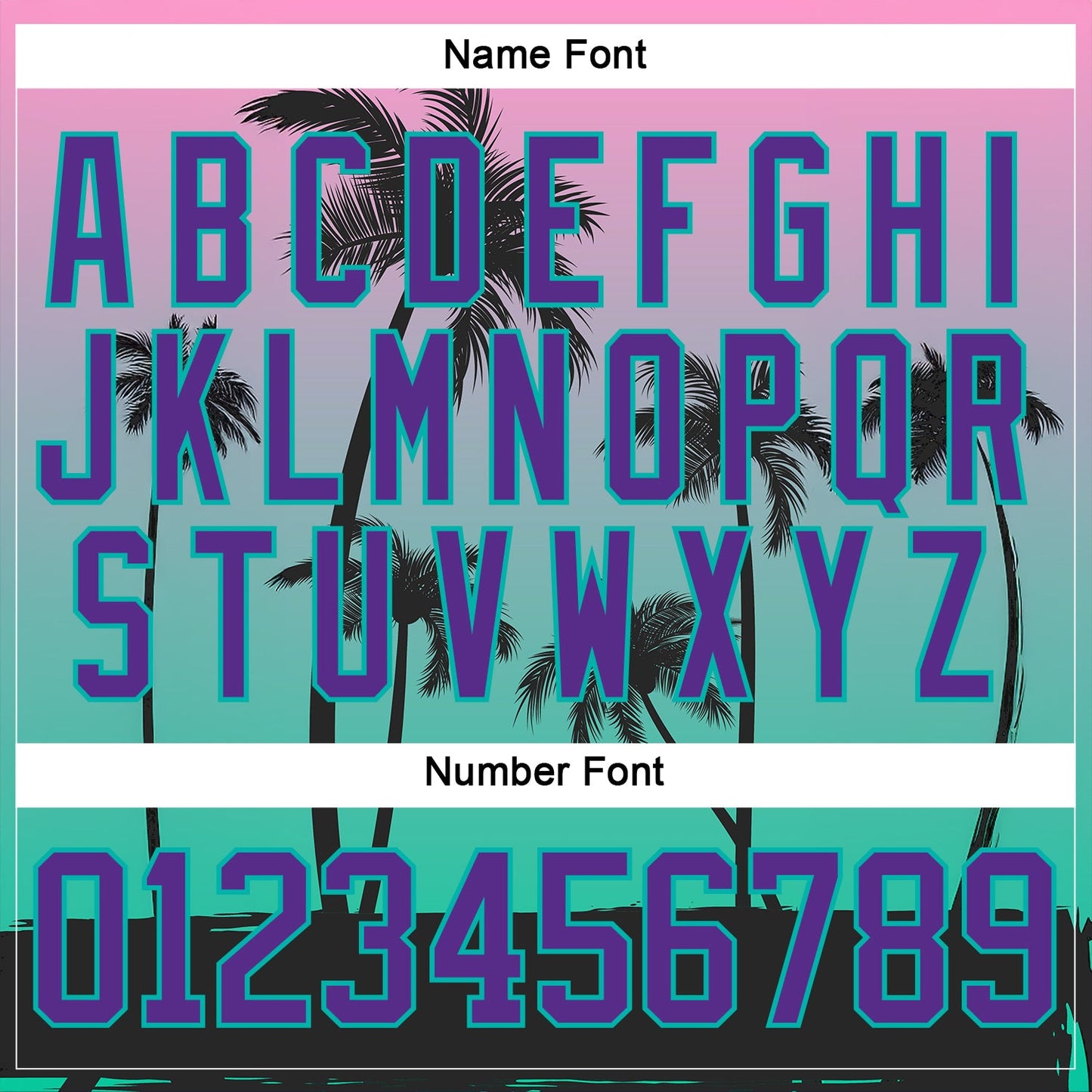 Custom Black Purple Pink-Aqua Gradient Hawaii Tropical Palm Trees Hockey Lace Neck Jersey