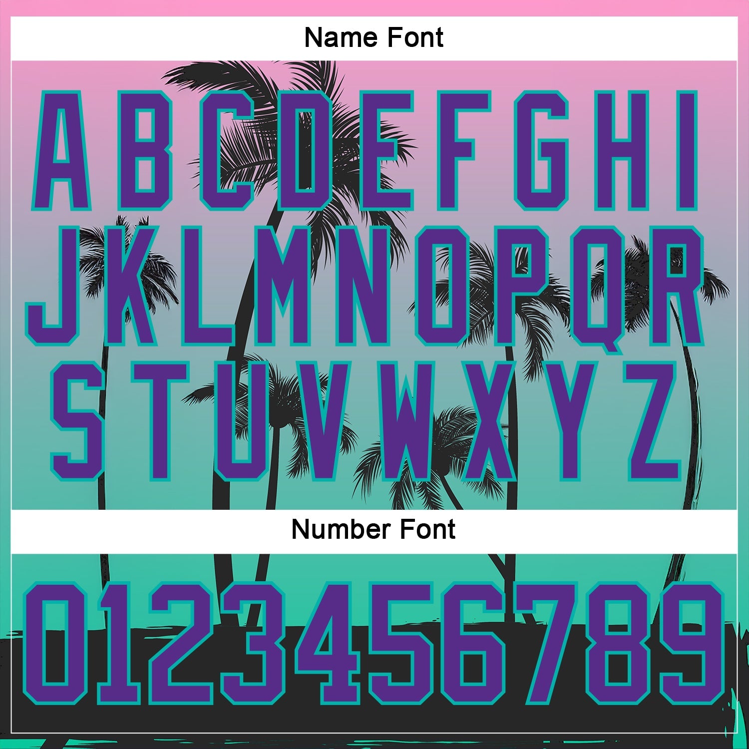 Custom Black Purple Pink-Aqua Gradient Hawaii Tropical Palm Trees Hockey Lace Neck Jersey