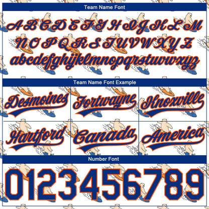 Custom White Royal-Orange 3D Pattern Bears Surfing Authentic Basketball Shorts