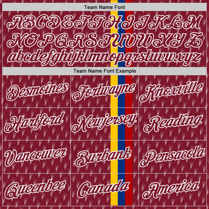 Custom Crimson Yellow Blue-White Colombia Geometric And Stripe Performance T-Shirt
