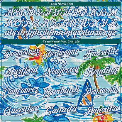 Custom White Royal 3D Pattern Design Beach Hawaii Palm Trees And Flowers Authentic Baseball Jersey