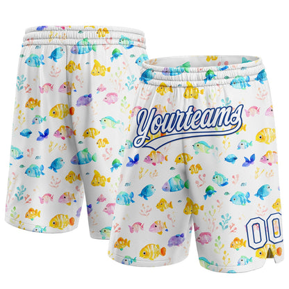 Custom White Royal 3D Pattern Fish Authentic Basketball Shorts