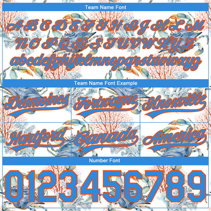Custom White Powder Blue-Orange 3D Pattern Coral And Crab Authentic Basketball Shorts