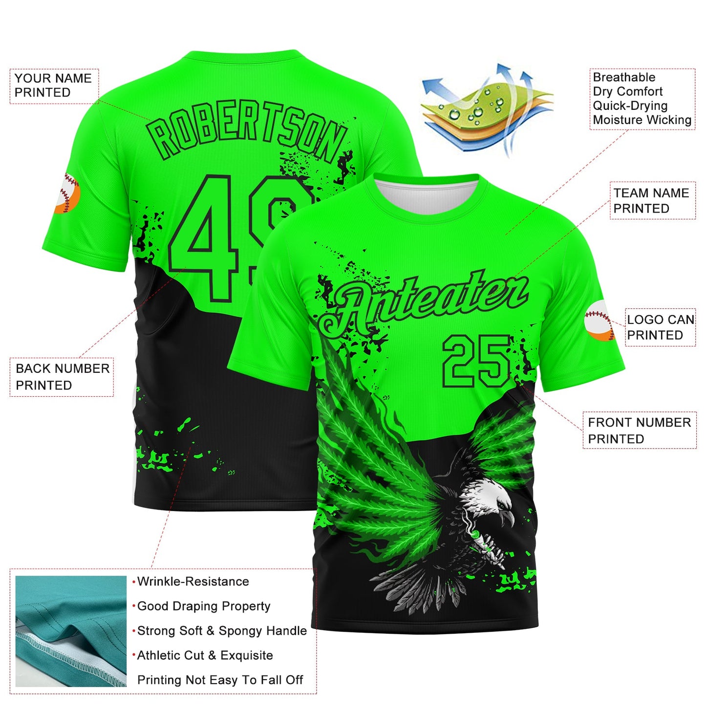 Custom Aurora Green-Black Aguila Eagle Performance T-Shirt