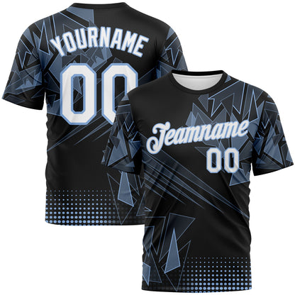 Custom Light Blue White-Black Abstract Geometric Shattered Angular Performance T-Shirt