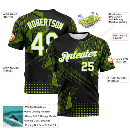 Custom Neon Green White-Black Abstract Geometric Shattered Angular Performance T-Shirt