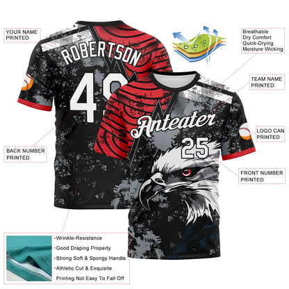 Custom Red White-Black Aguila Eagle Grunge Style Performance T-Shirt