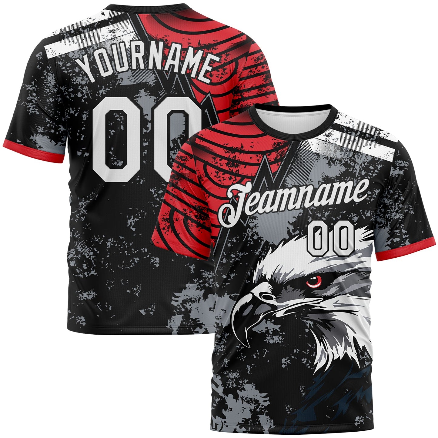 Custom Red White-Black Aguila Eagle Grunge Style Performance T-Shirt