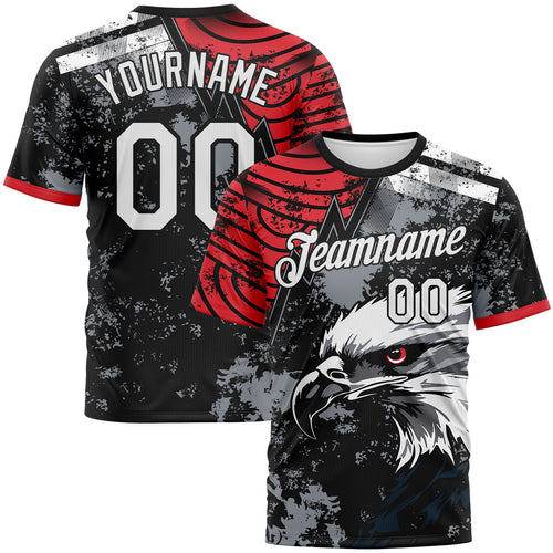 Custom Red White-Black Aguila Eagle Grunge Style Performance T-Shirt