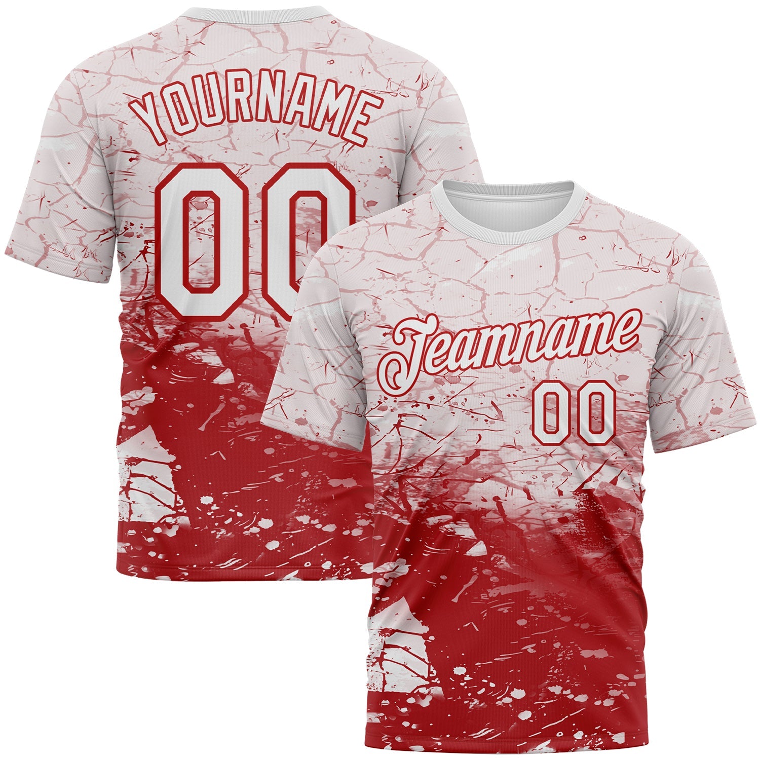Custom White-Red Cracked Ink Grunge Jazz Style Performance T-Shirt