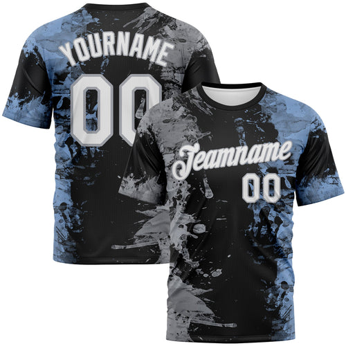 Custom Gray White Black-Light Blue Ink Splash Duotono Style Performance T-Shirt