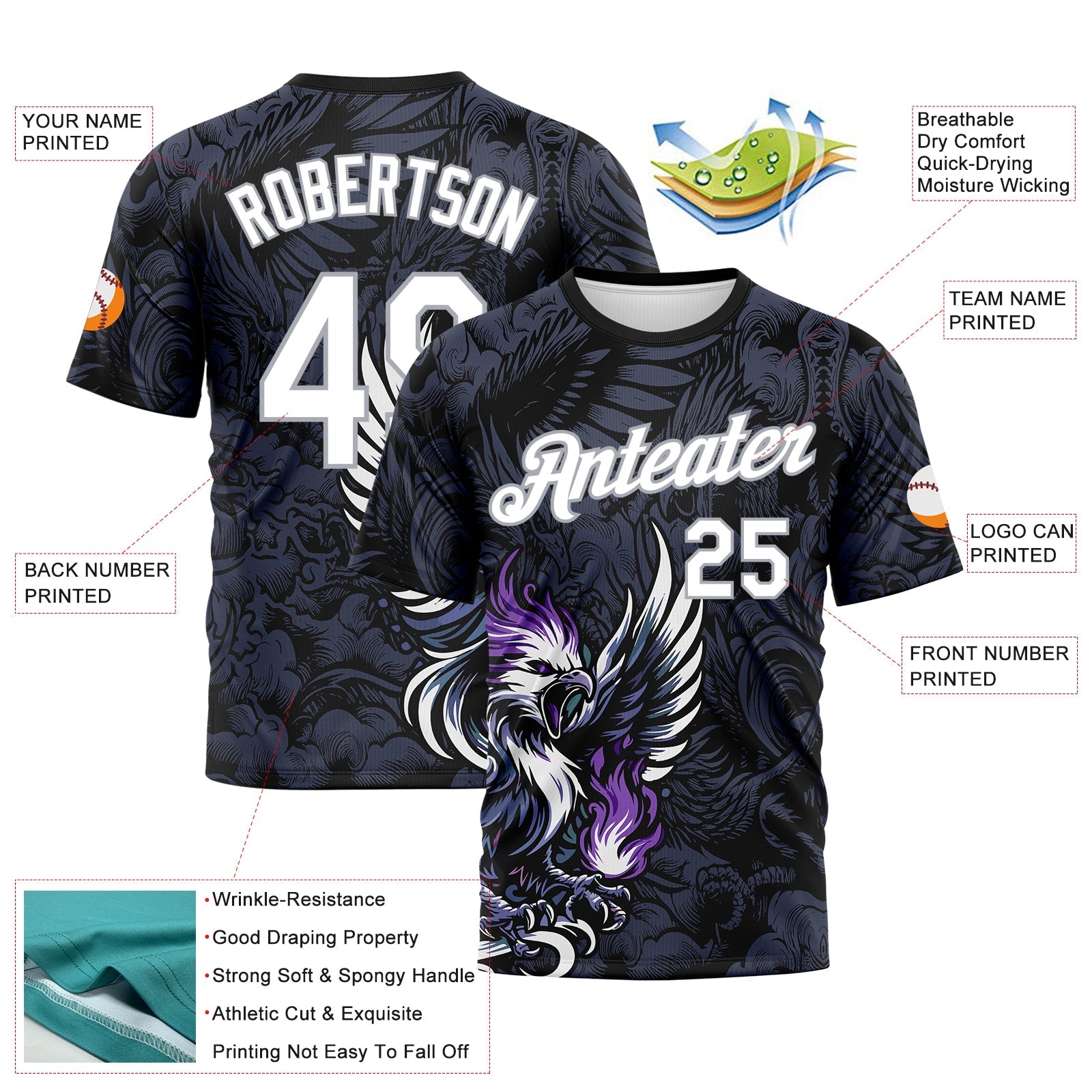 Custom Black White-Gray Animal Eagle Mascot Performance T-Shirt