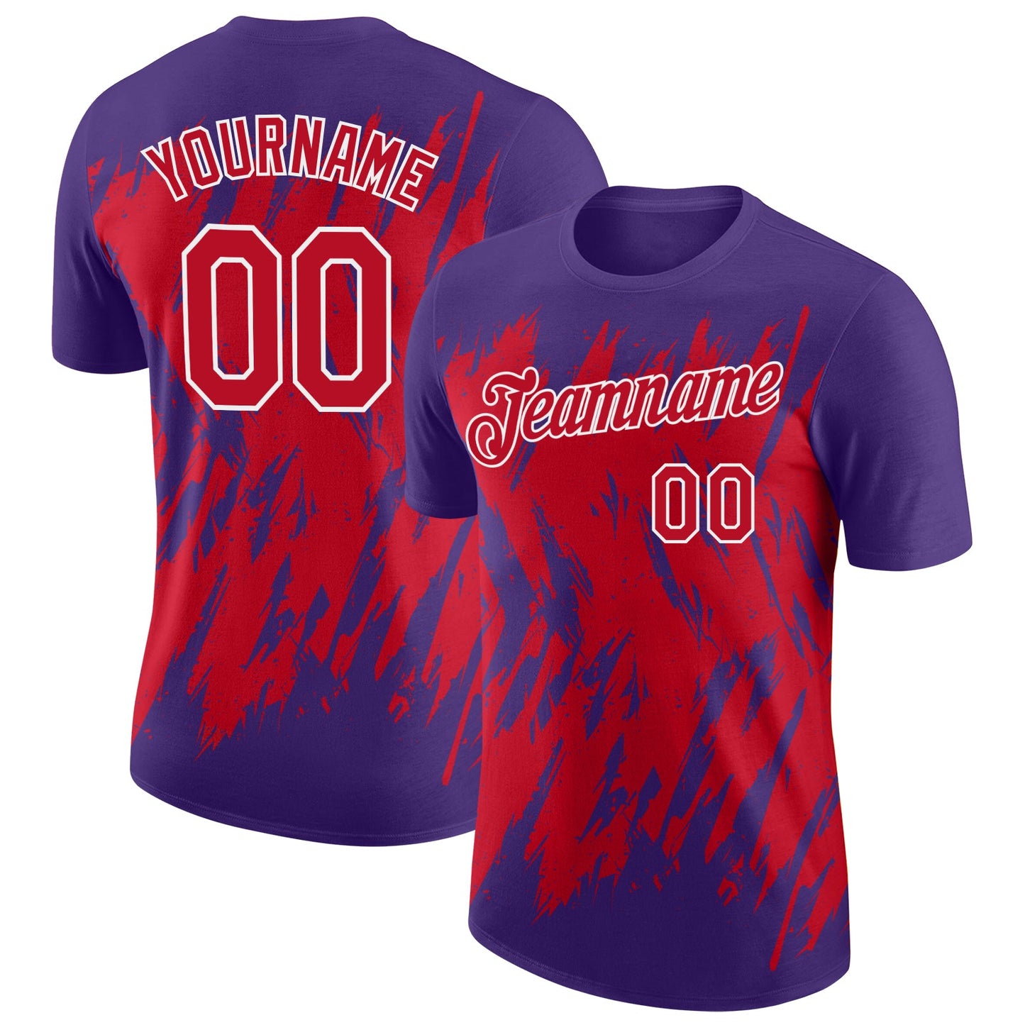 Custom Purple Red-White Torn Sharp Brush Stroke Splatter Performance T-Shirt