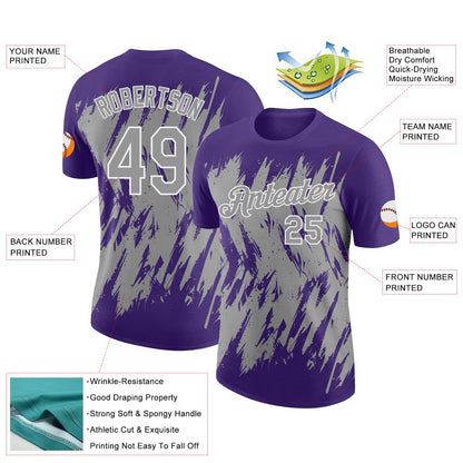 Custom Purple Gray-White Torn Sharp Brush Stroke Splatter Performance T-Shirt