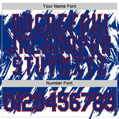 Custom White Royal-Red Torn Sharp Brush Stroke Splatter Performance T-Shirt
