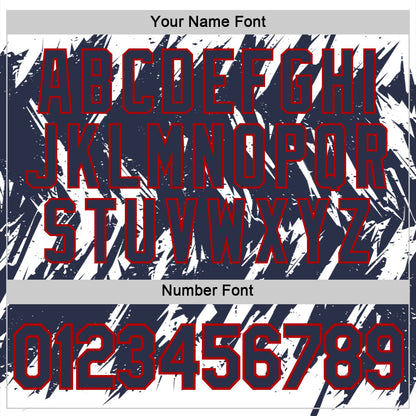 Custom White Navy-Red Torn Sharp Brush Stroke Splatter Performance T-Shirt