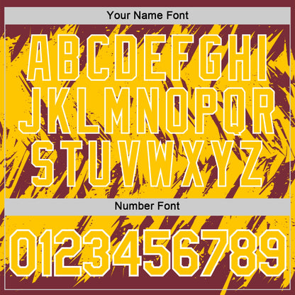 Custom Burgundy Yellow-White Torn Sharp Brush Stroke Splatter Performance T-Shirt