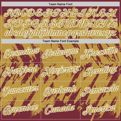 Custom Burgundy Old Gold-White Torn Sharp Brush Stroke Splatter Performance T-Shirt