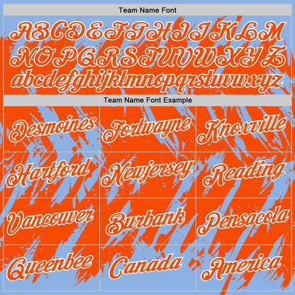 Custom Light Blue Orange-White Torn Sharp Brush Stroke Splatter Performance T-Shirt