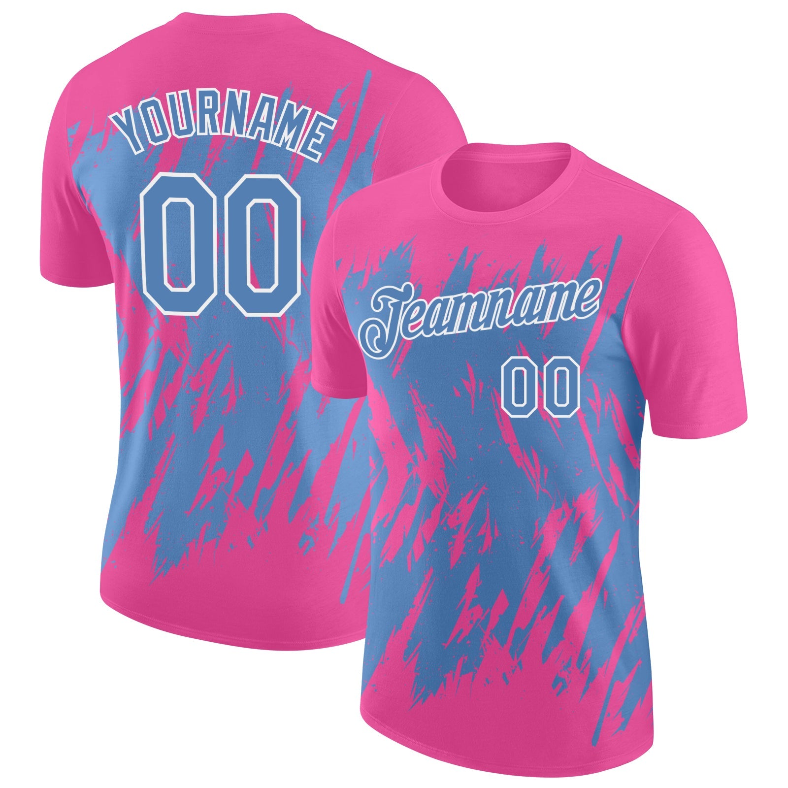 Custom Pink Light Blue-White Torn Sharp Brush Stroke Splatter Performance T-Shirt