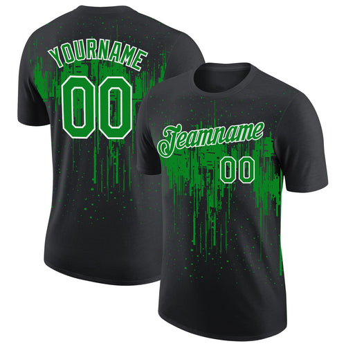Custom Black Grass Green-White Dripping Splatter Paint Performance T-Shirt
