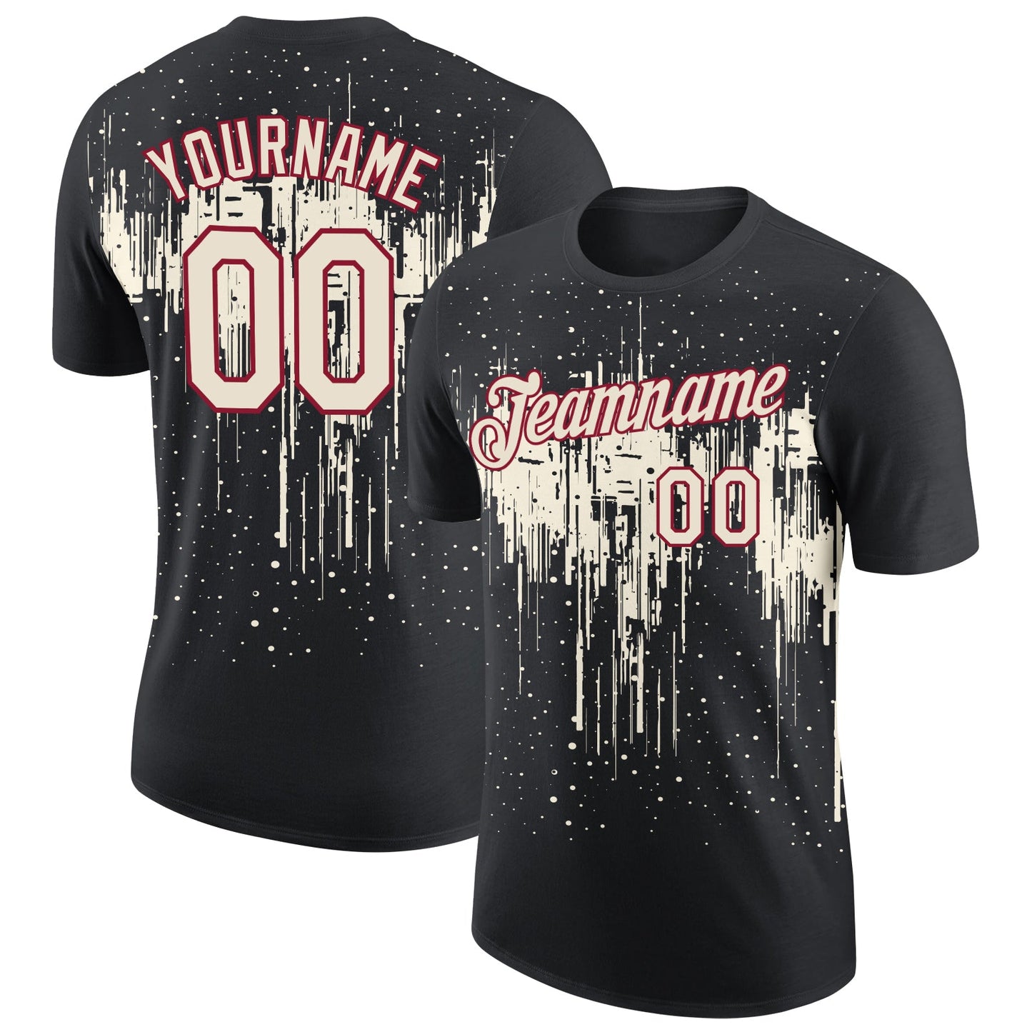 Custom Black Cream-Crimson Dripping Splatter Paint Performance T-Shirt