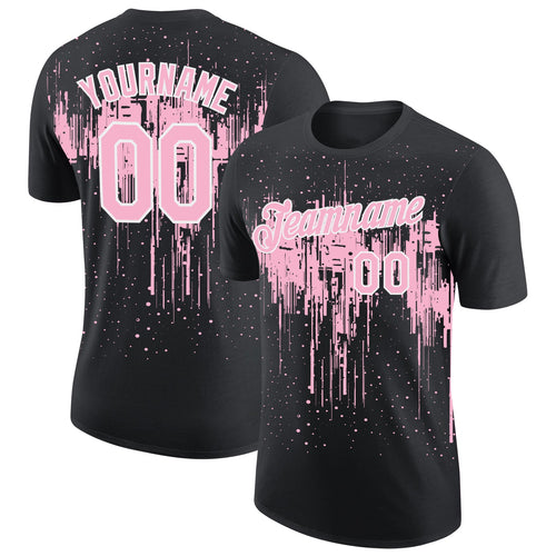 Custom Black Light Pink-White Dripping Splatter Paint Performance T-Shirt