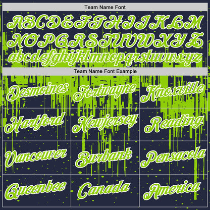Custom Navy Neon Green-White Dripping Splatter Paint Performance T-Shirt