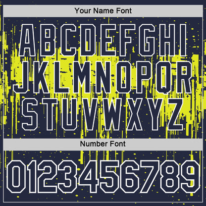 Custom Navy Neon Yellow-White Dripping Splatter Paint Performance T-Shirt