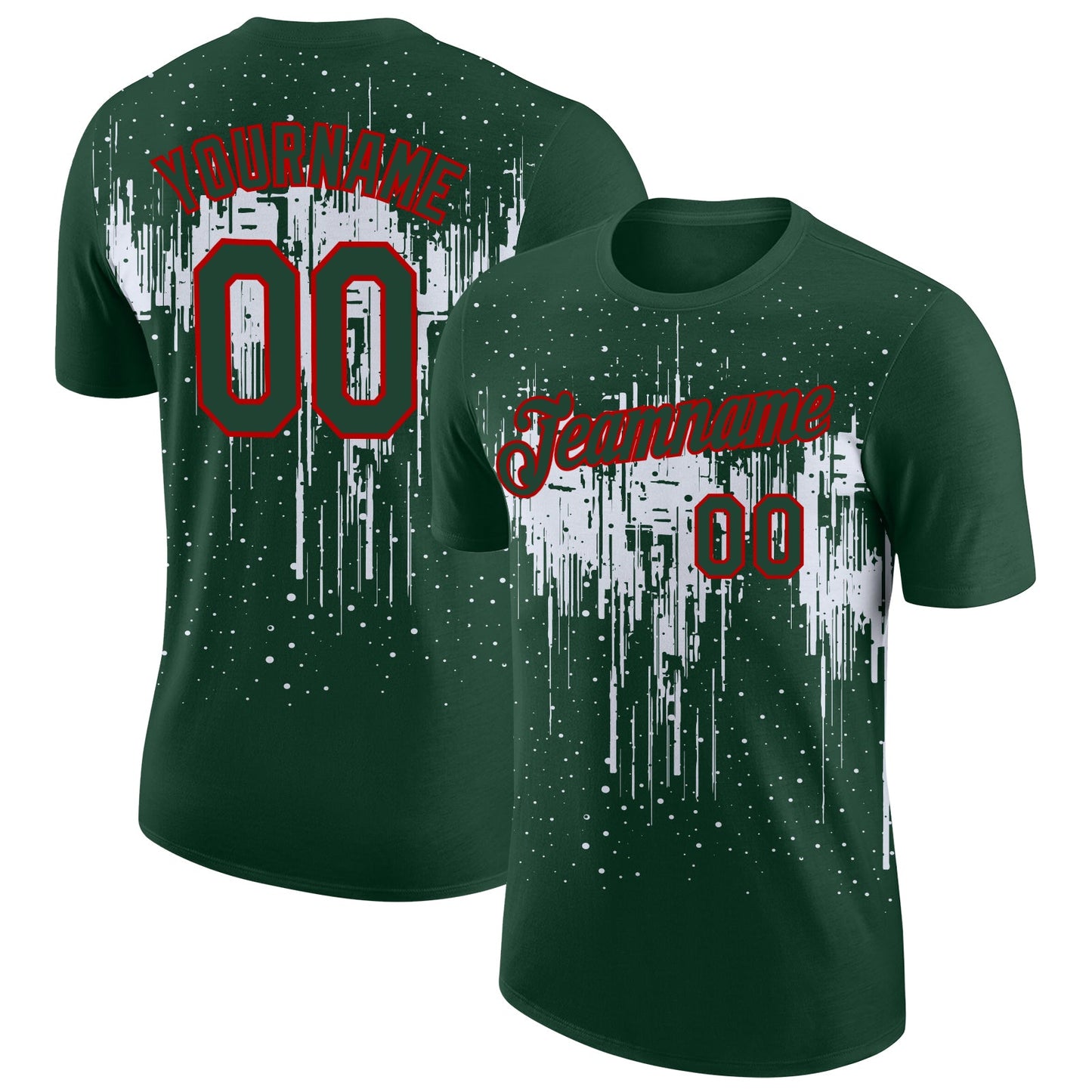 Custom Green White-Red Dripping Splatter Paint Performance T-Shirt